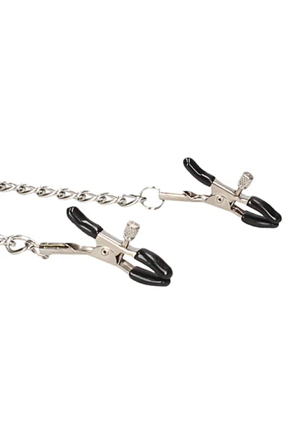 OUCH Black and White - Breathable Ball Gag With Nipple Clamps