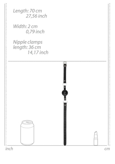 OUCH Black and White - Breathable Ball Gag With Nipple Clamps