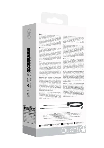OUCH Black and White - Breathable Ball Gag With Nipple Clamps