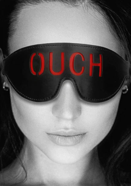 OUCH Black and White - Bonded Leather Eye-Mask "Ouch" - With Elastic Straps