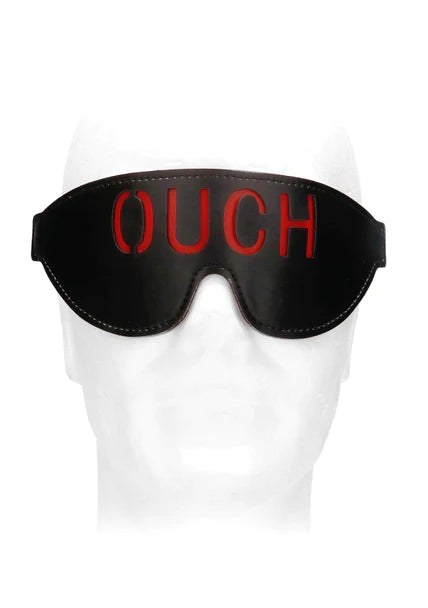 OUCH Black and White - Bonded Leather Eye-Mask "Ouch" - With Elastic Straps