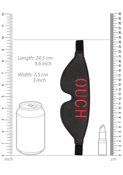 OUCH Black and White - Bonded Leather Eye-Mask "Ouch" - With Elastic Straps