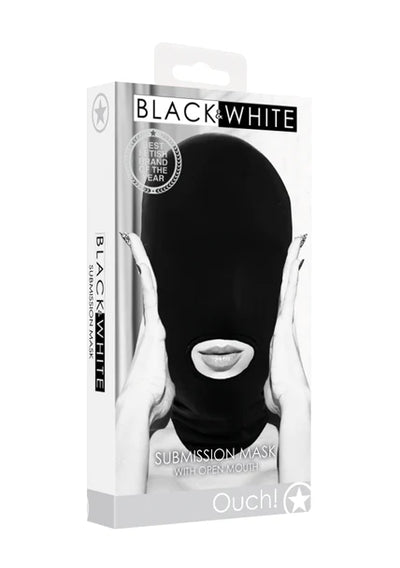 Ouch Black and White - Submission Mask - With Open Mouth