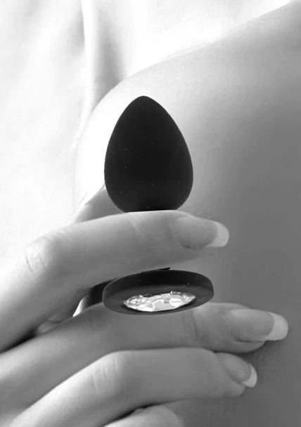 Ouch Black and White - Silicone Butt Plug with Removable Jewel