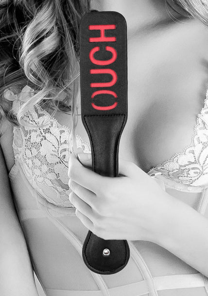 OUCH Black and White - Bonded Leather Paddle "Ouch"