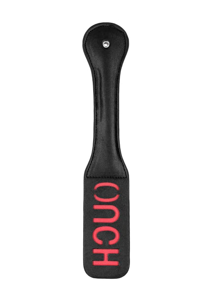 OUCH Black and White - Bonded Leather Paddle "Ouch"