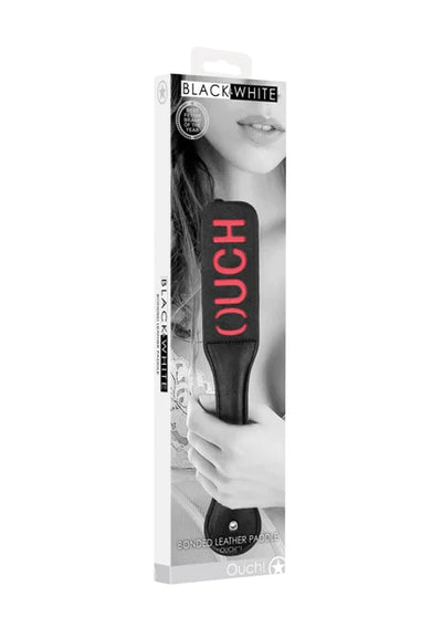 OUCH Black and White - Bonded Leather Paddle "Ouch"