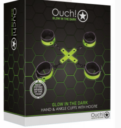 OUCH Glow in the Dark - Hand & Ankle Cuff with Hogtie