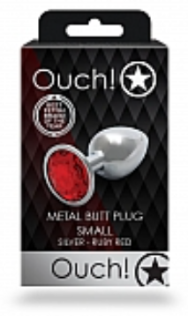 Ouch! Round Gem Butt Plug - Small - Silver / Ruby Red