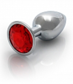 Ouch! Round Gem Butt Plug - Small - Silver / Ruby Red