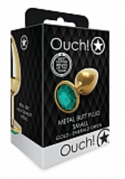 Ouch! Round Gem Butt Plug - Small - Gold / Emerald Green